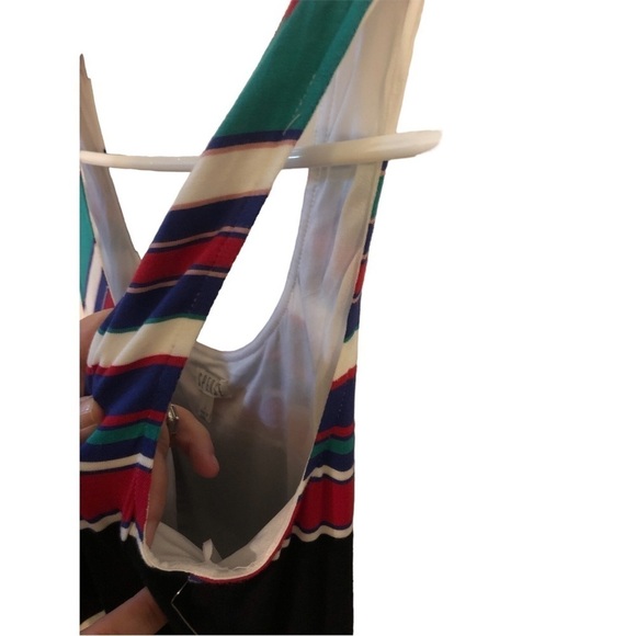 Spense Multi-Striped Sleeveless Maxi Ruched Side Summer Beachy Leisure Dress L - Picture 5 of 10